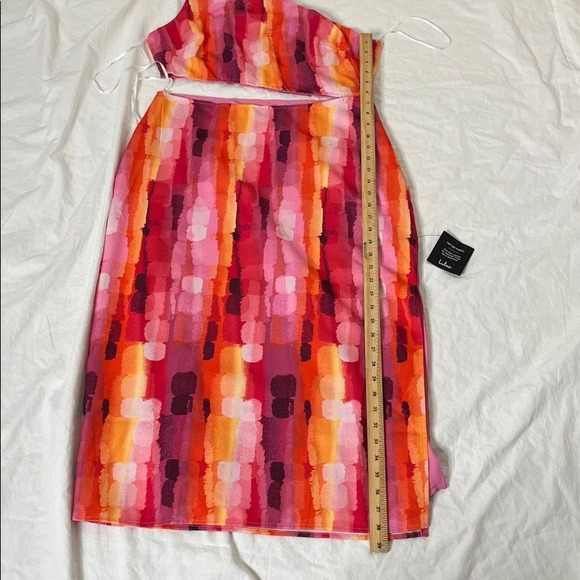 Lulus Luminous Vibes Hot Pink Abstract One-Shoulder Cutout Midi Dress XL NWT - Picture 12 of 13